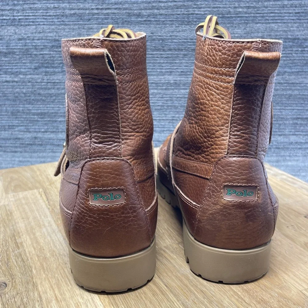 Polo Ralph Lauren Ranger Boots Men 8.5 Brown Leather Polo Country Ankle Buckle‎